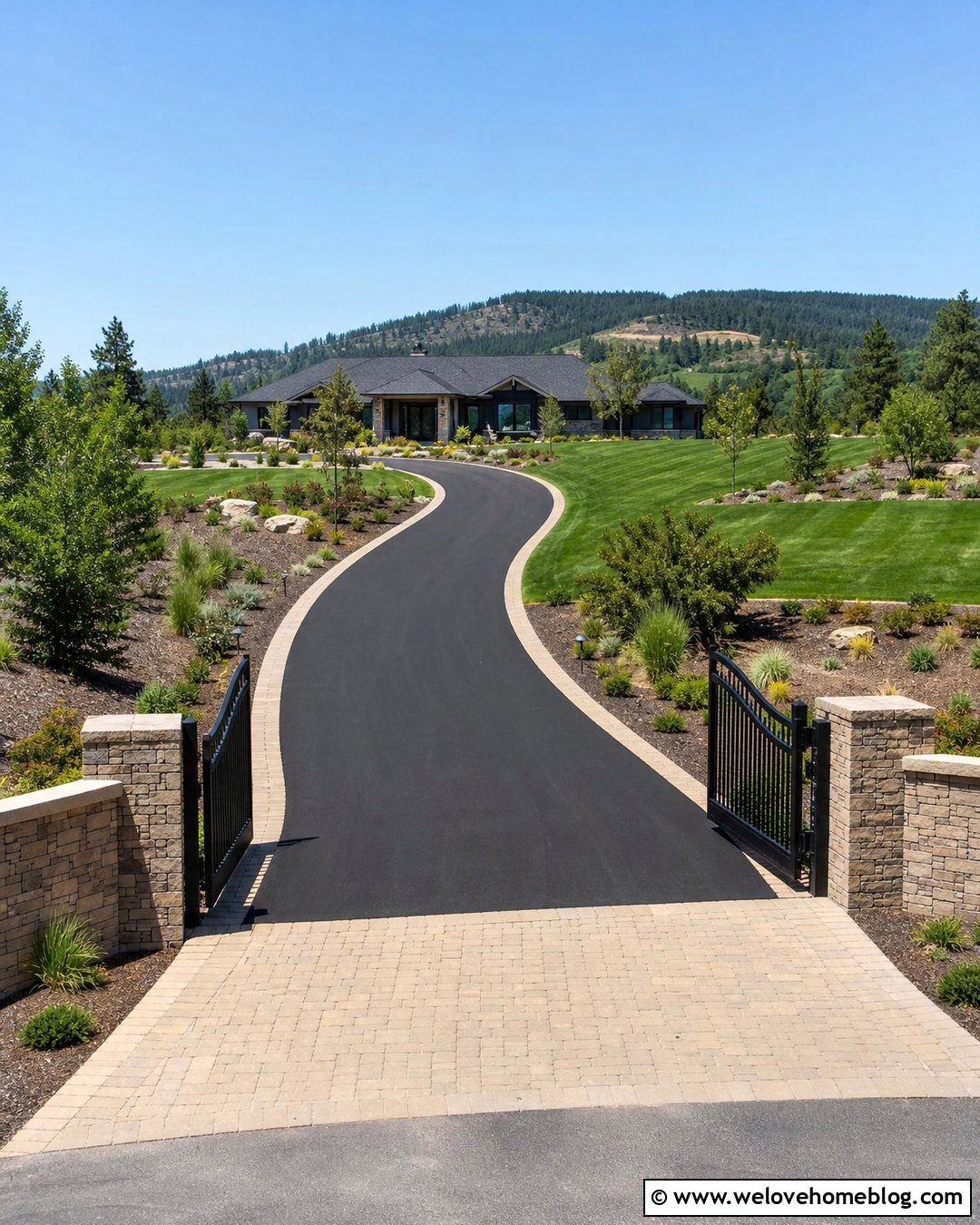 Curved Asphalt Acreage Driveway - 20 acreage entrance driveway ideas