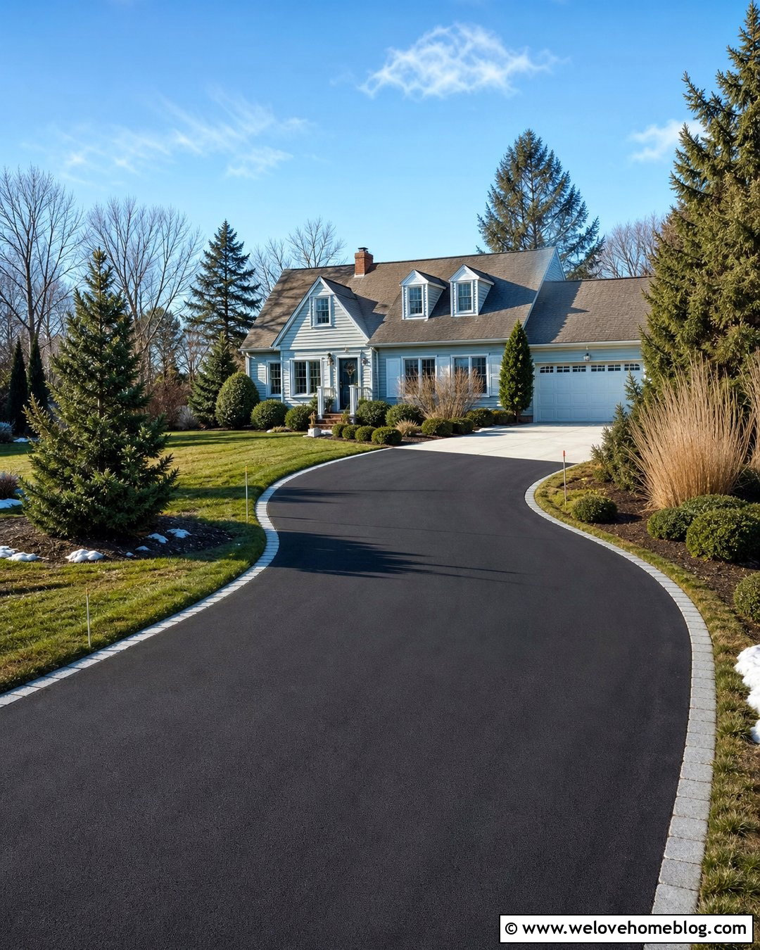 Curved Asphalt Driveway For Snowy Climates - 35 Curved Driveway Ideas