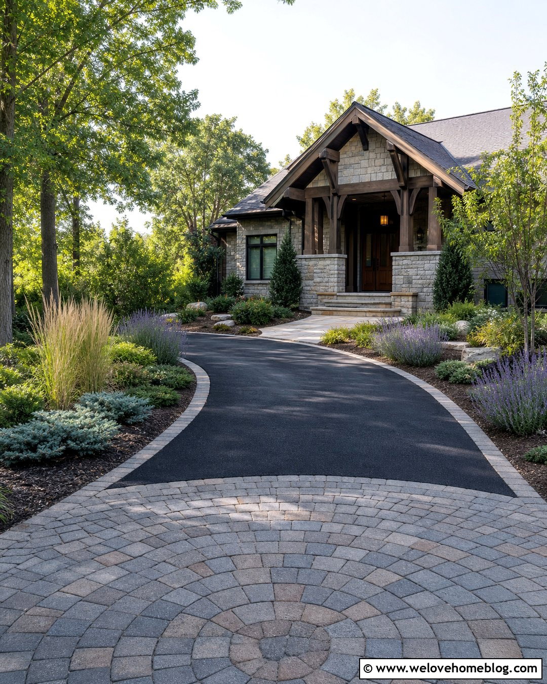Curved Asphalt Driveway With Cobblestone Paver Apron - 20 Asphalt Driveway With Paver Apron Ideas