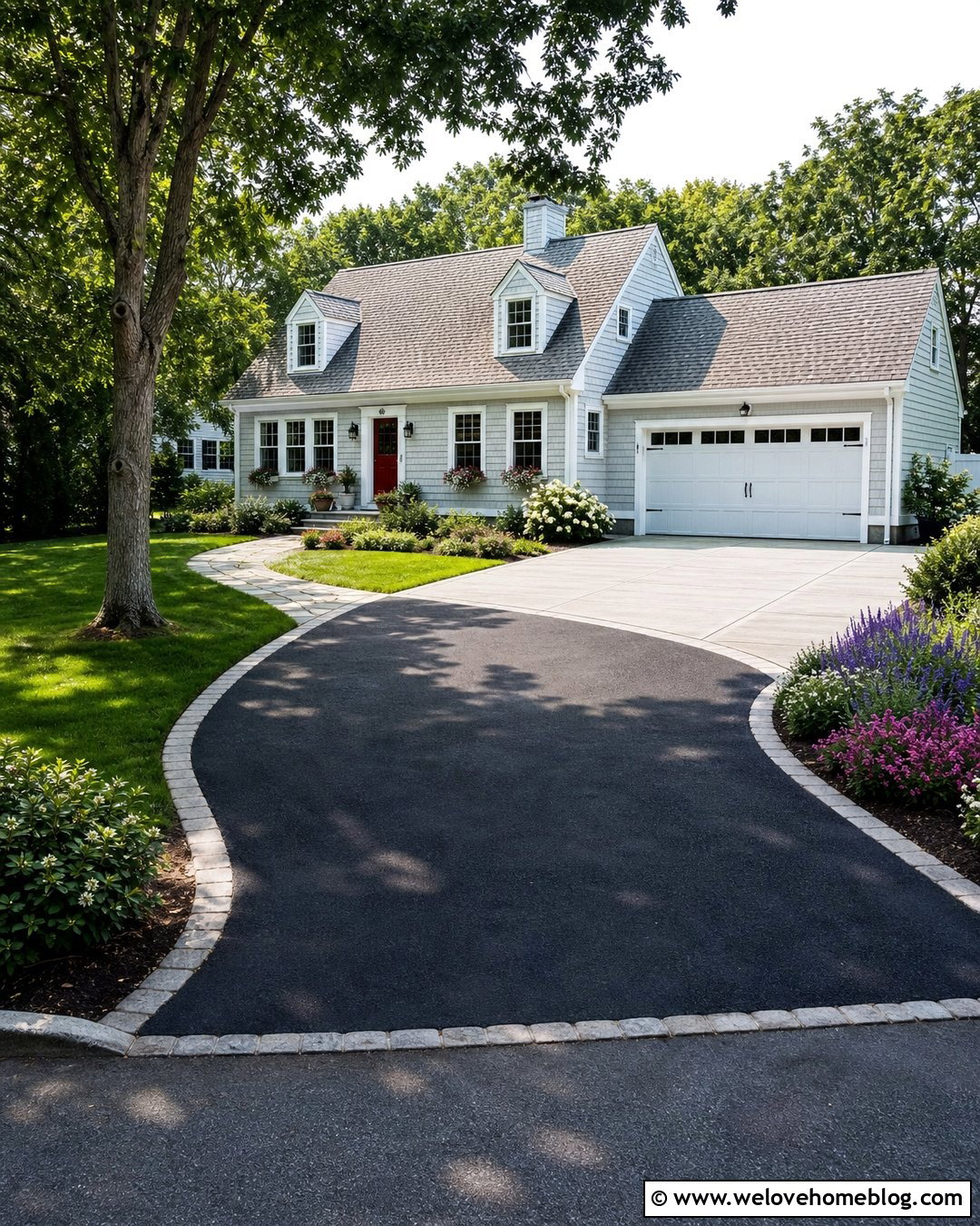 Curved Asphalt Driveway With Concrete Parking Pad - 20 Half Concrete Half Asphalt Driveway Ideas