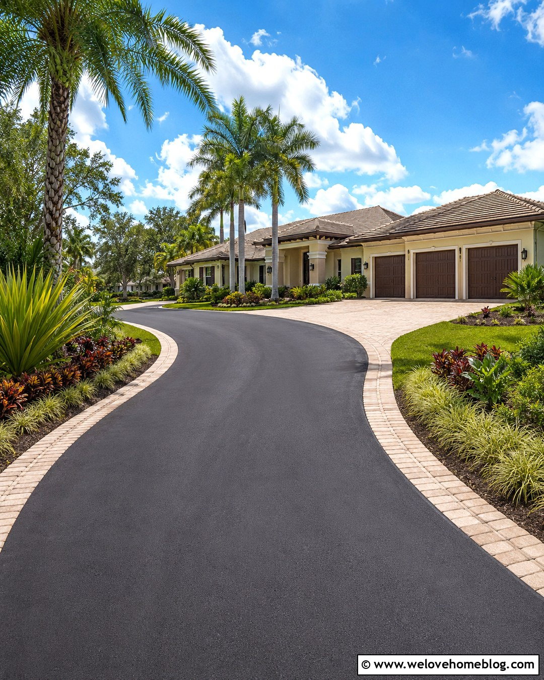 Curved Asphalt Driveway With Palm Clusters - 20 florida driveway landscaping ideas