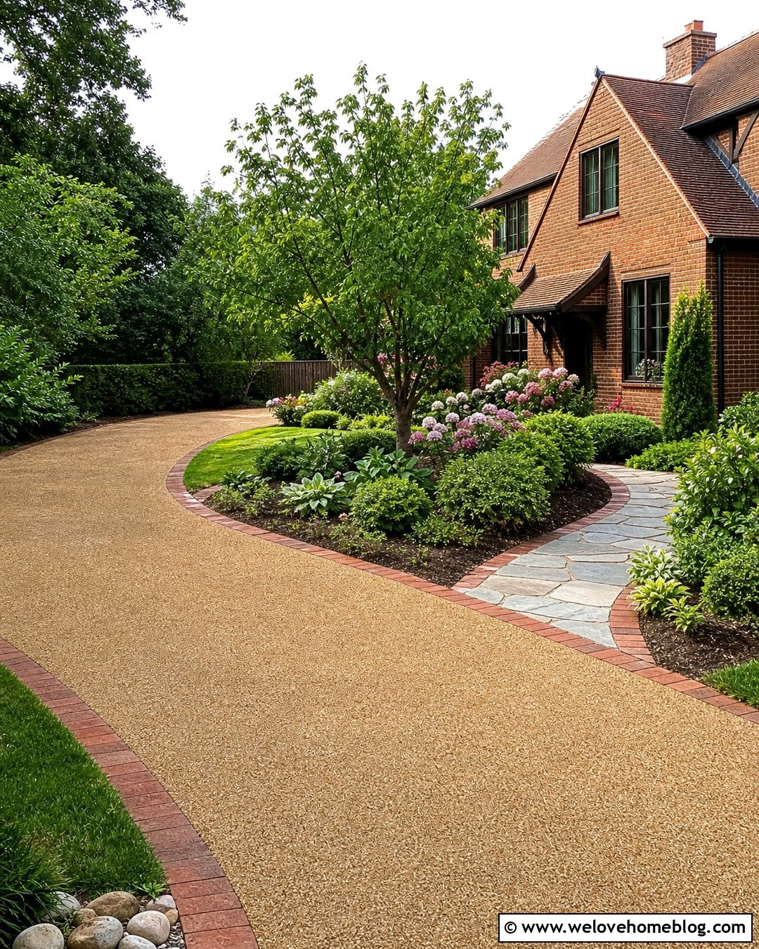Curved Backyard Driveway Around A Garden - 20 Driveway Backyard Ideas
