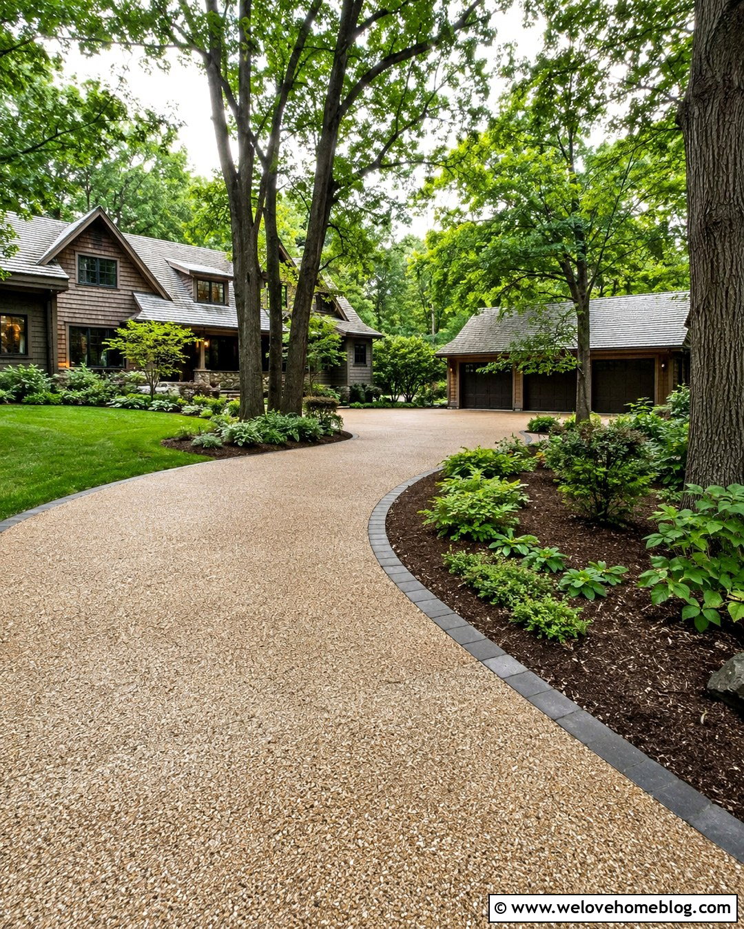 Curved Backyard Driveway Around Mature Trees - 20 Backyard With Driveway Ideas
