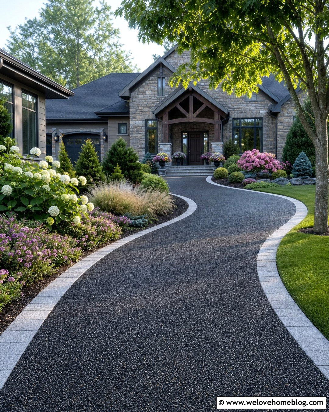 Curved Black Aggregate Driveway With Stone Edging - 20 black aggregate driveway ideas