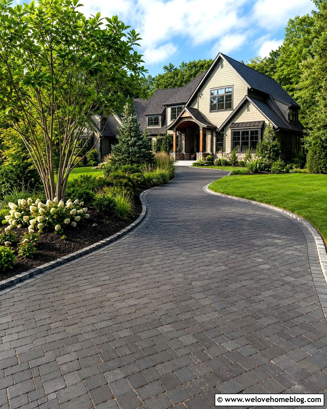 Curved Black Brick Paver Driveway - 20 Black Brick Pavers Driveway Ideas