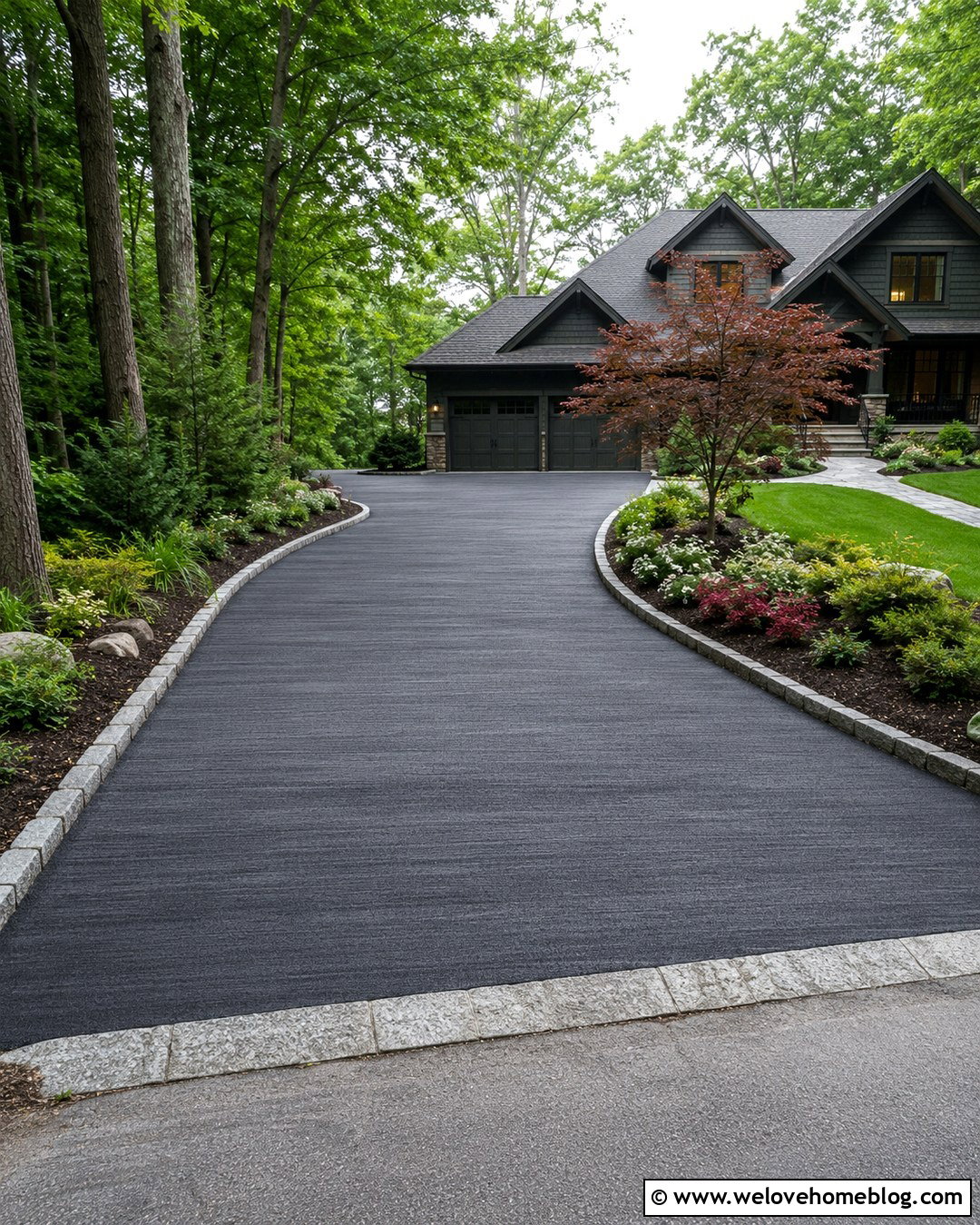 Curved Black Concrete Driveway - 20 Black Driveway Concrete Ideas