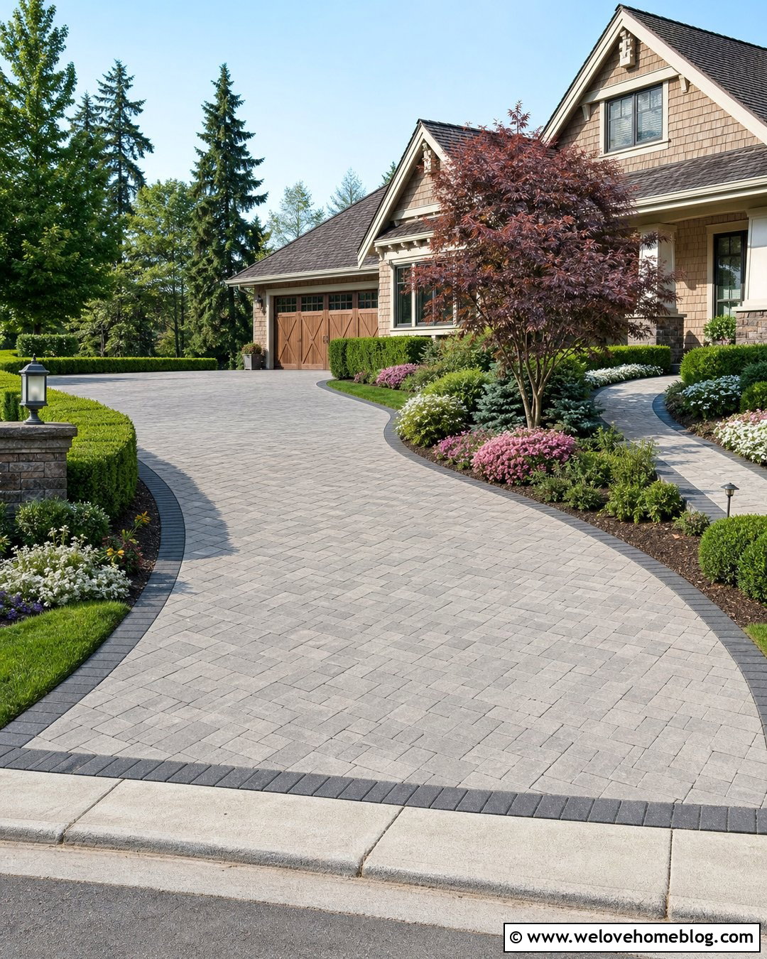Curved Block Paving Driveway With Sweeping Beds - 20 Driveway Front Garden Block Paving Ideas