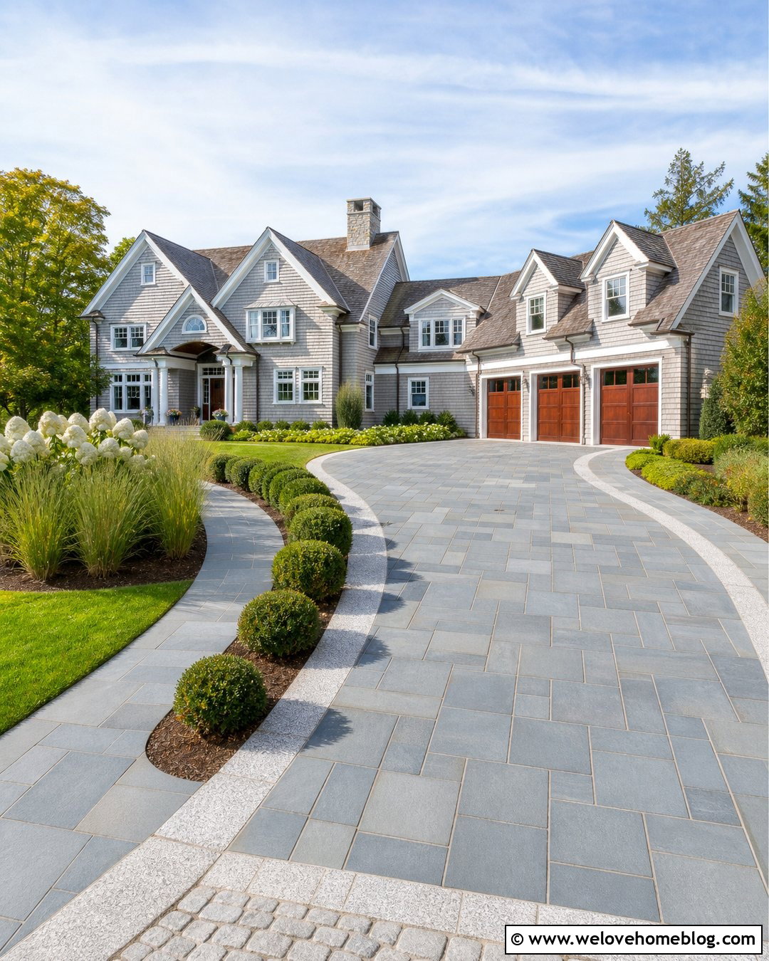 Curved Bluestone Driveway With Granite Border - 35 Curved Driveway Ideas