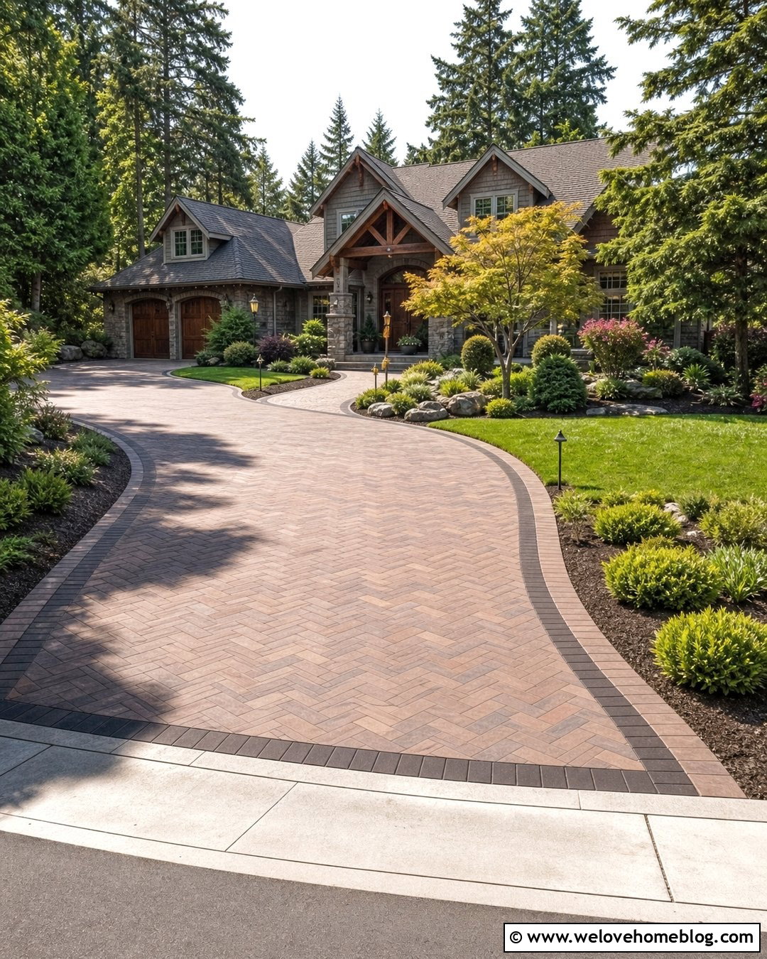Curved Brick Stamped Concrete Driveway - 20 Brick Stamped Concrete Driveway Ideas