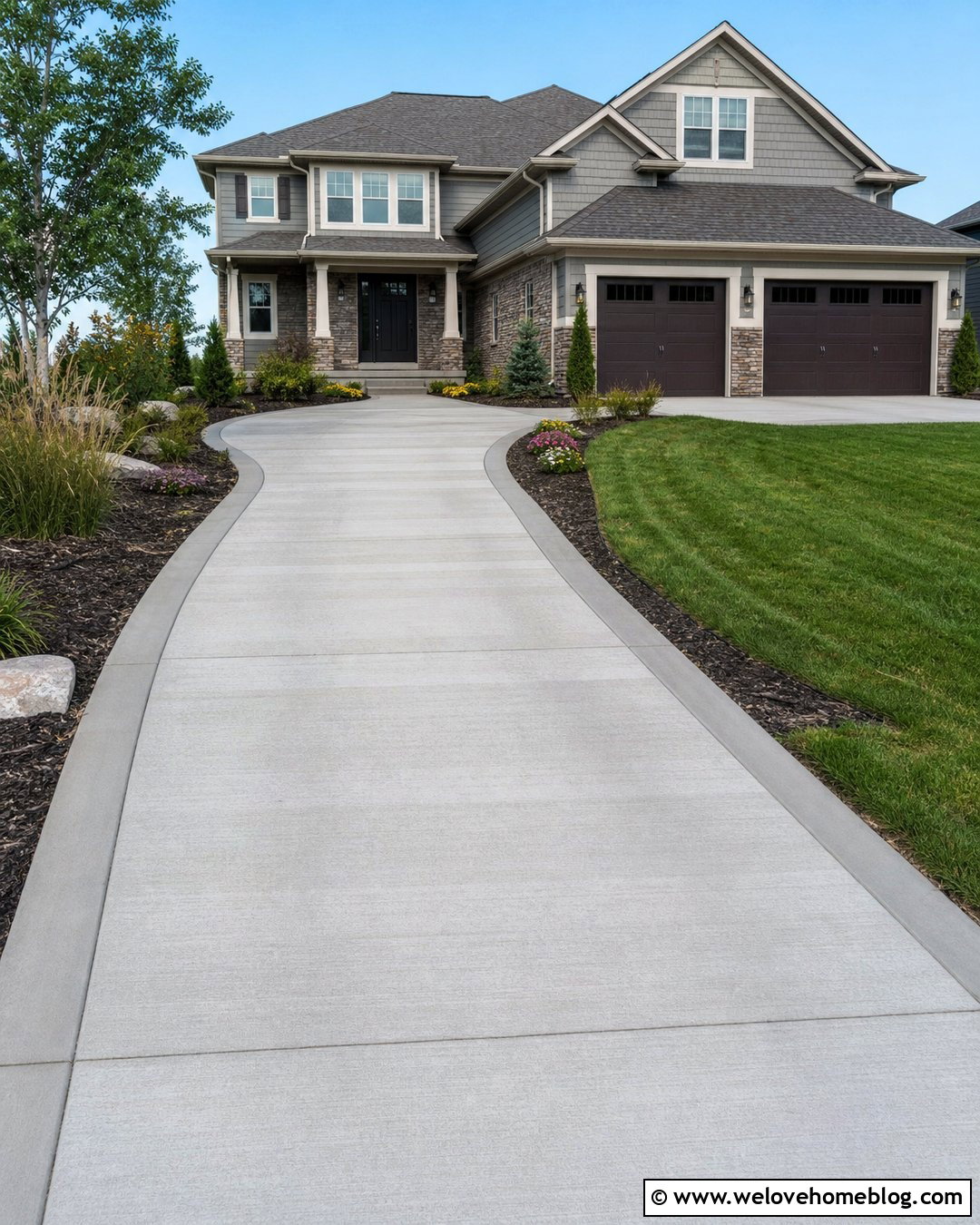 Curved Broom Finish Concrete Driveway