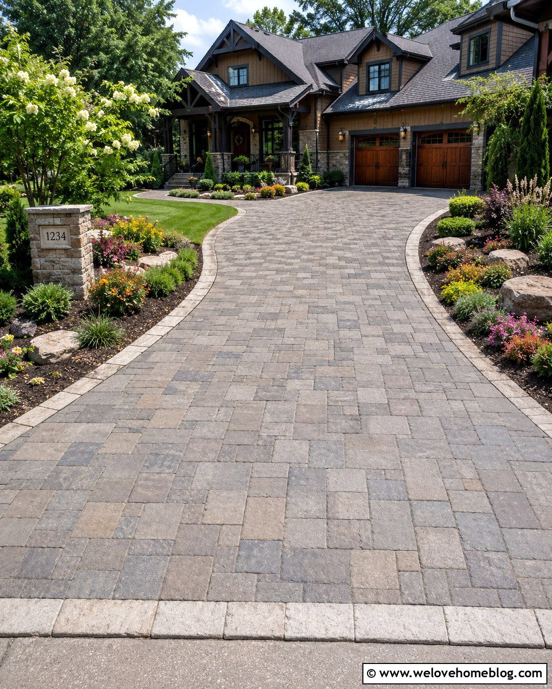 Curved Cambridge Cobblestone Driveway With Stone Edging - 20 cambridge cobblestone driveway ideas