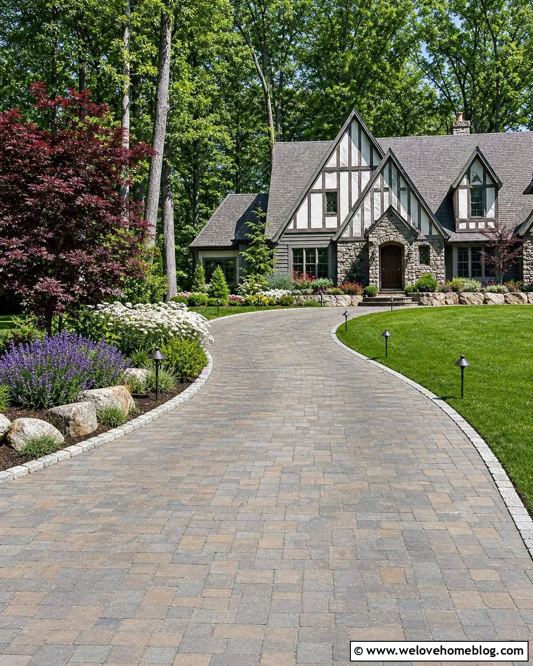 Curved Cobblestone Paver Driveway - 20 Paver Driveway Design Ideas