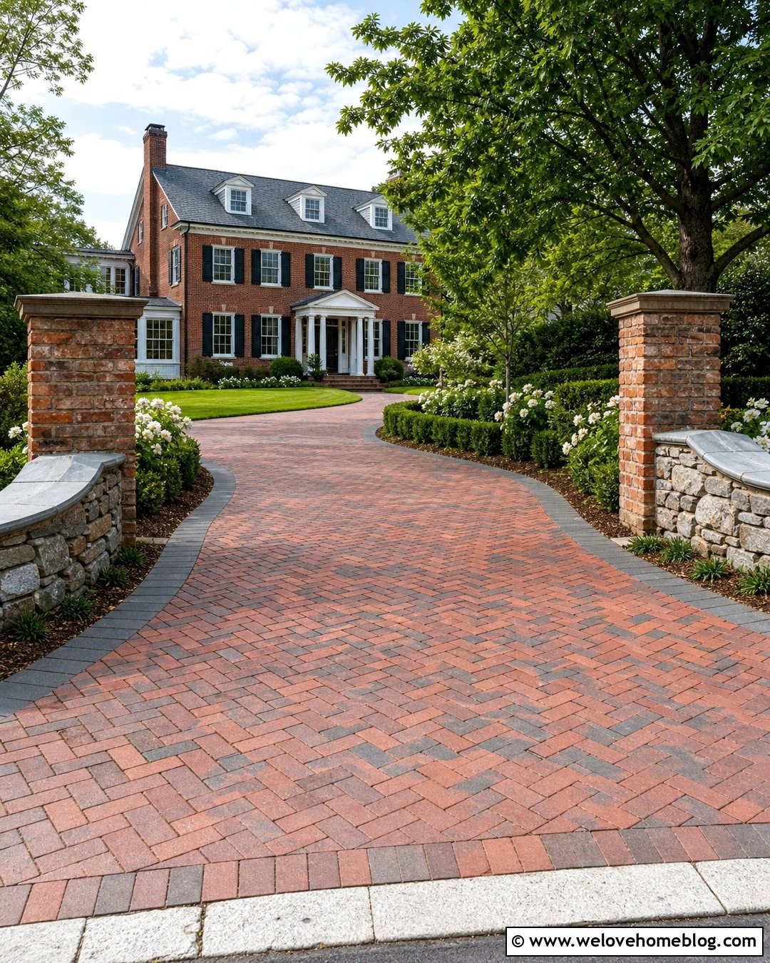 Curved Cobblestone Wall With Brick Driveway - 20 Curved Stone Wall Driveway Entrance Ideas