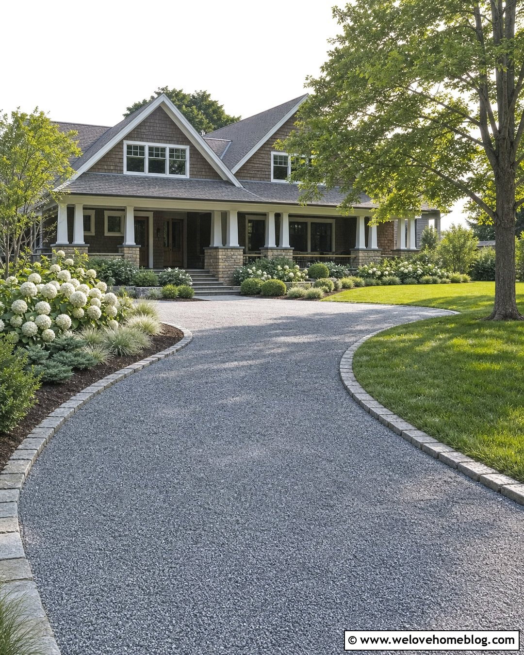 Curved Compacted Gravel Driveway With Cobblestone Border - 20 Compacted Gravel Driveway Ideas