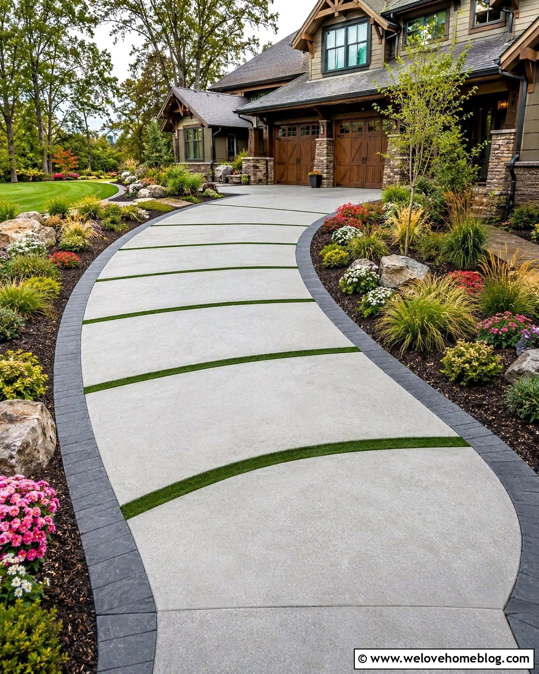 Curved Concrete And Turf Driveway - 20 Concrete And Turf Driveway Ideas