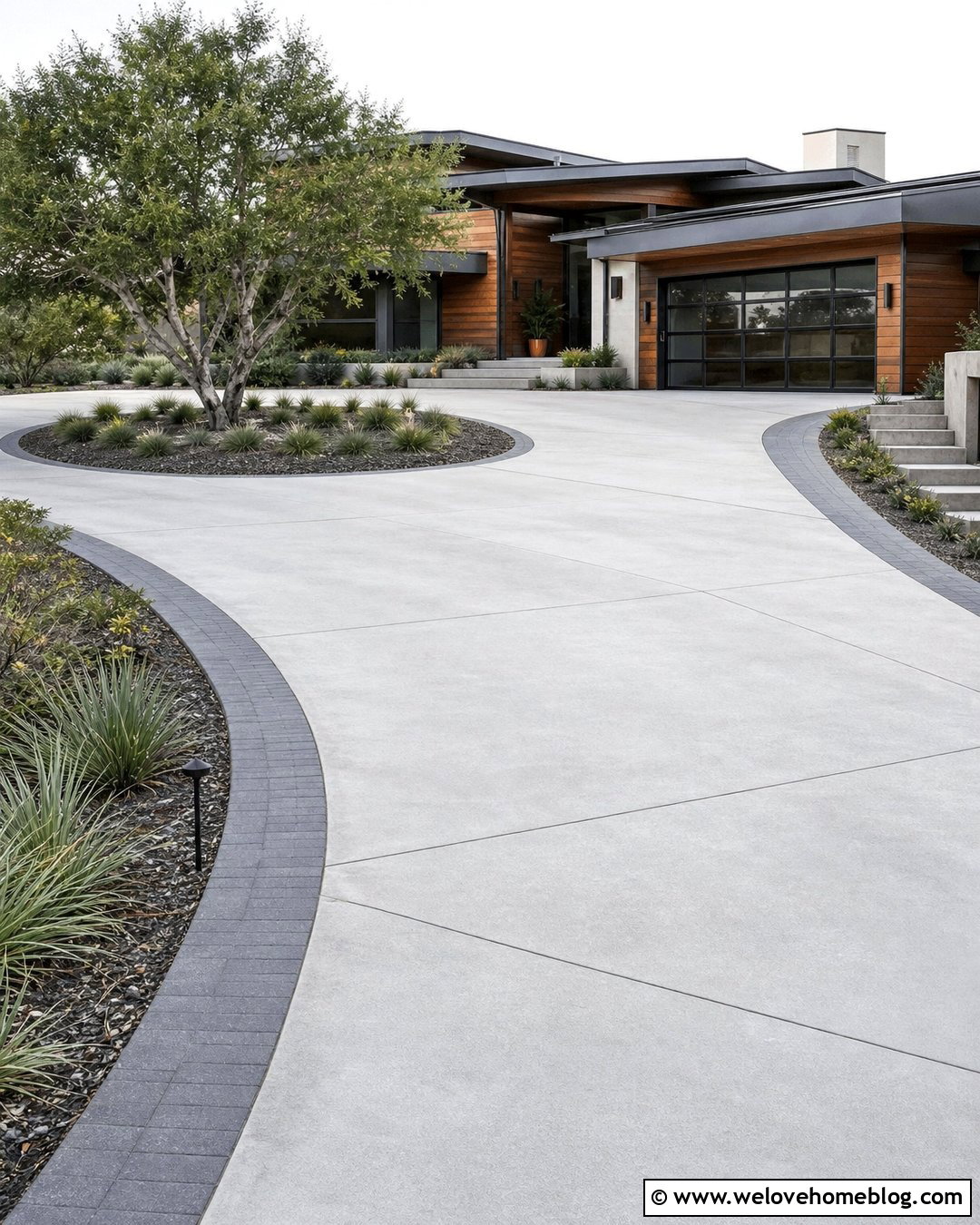 Curved Concrete Driveway - 35 Modern Driveway Design Ideas