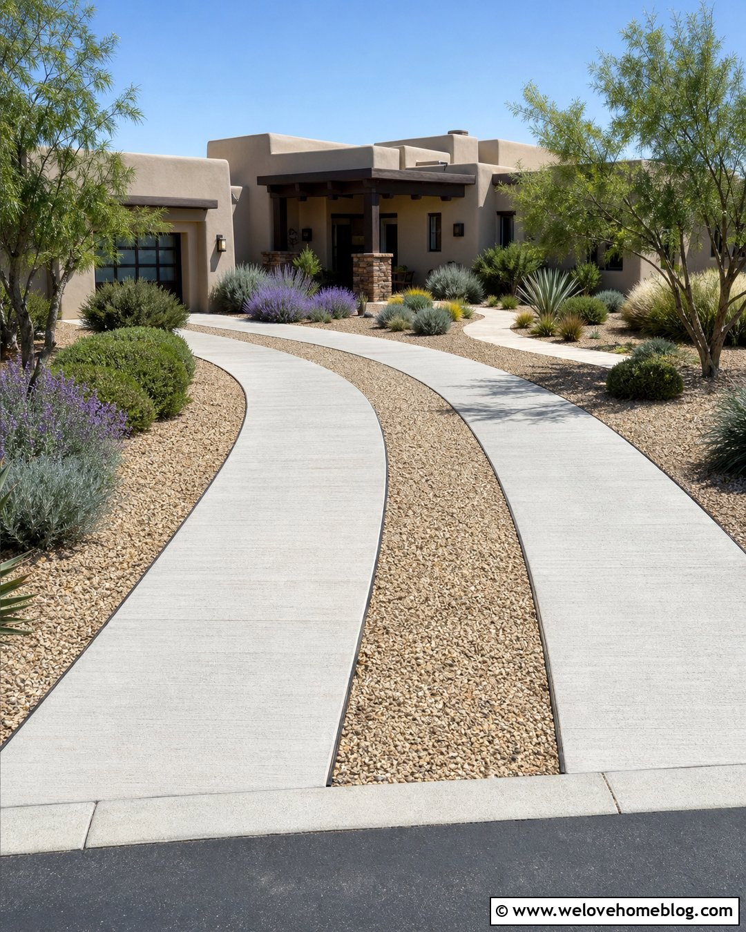Curved Concrete Driveway Strips With Gravel Center - 20 Driveway Strip Ideas