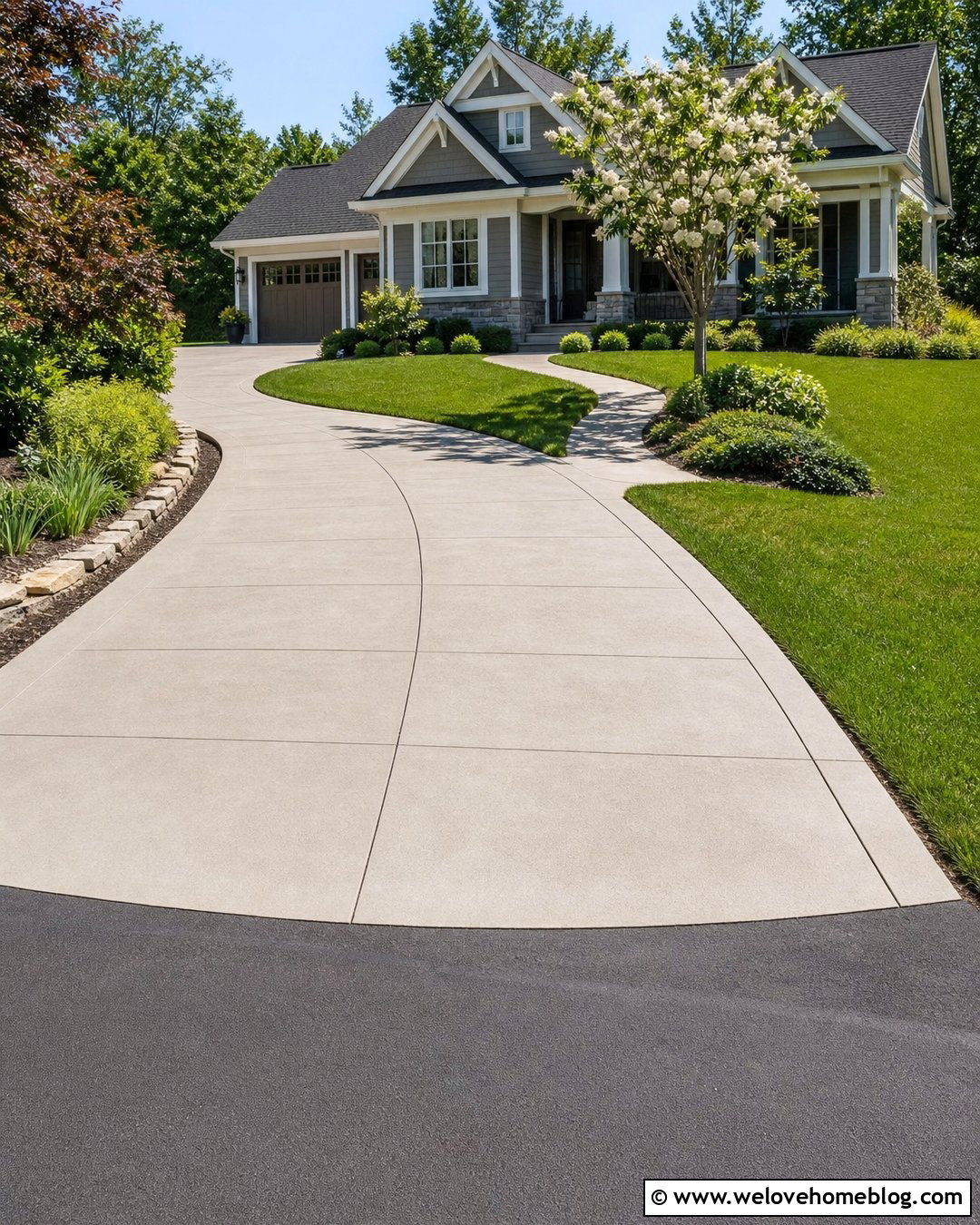 Curved Concrete Driveway With Asphalt Entrance - 20 Concrete To Asphalt Driveway Ideas