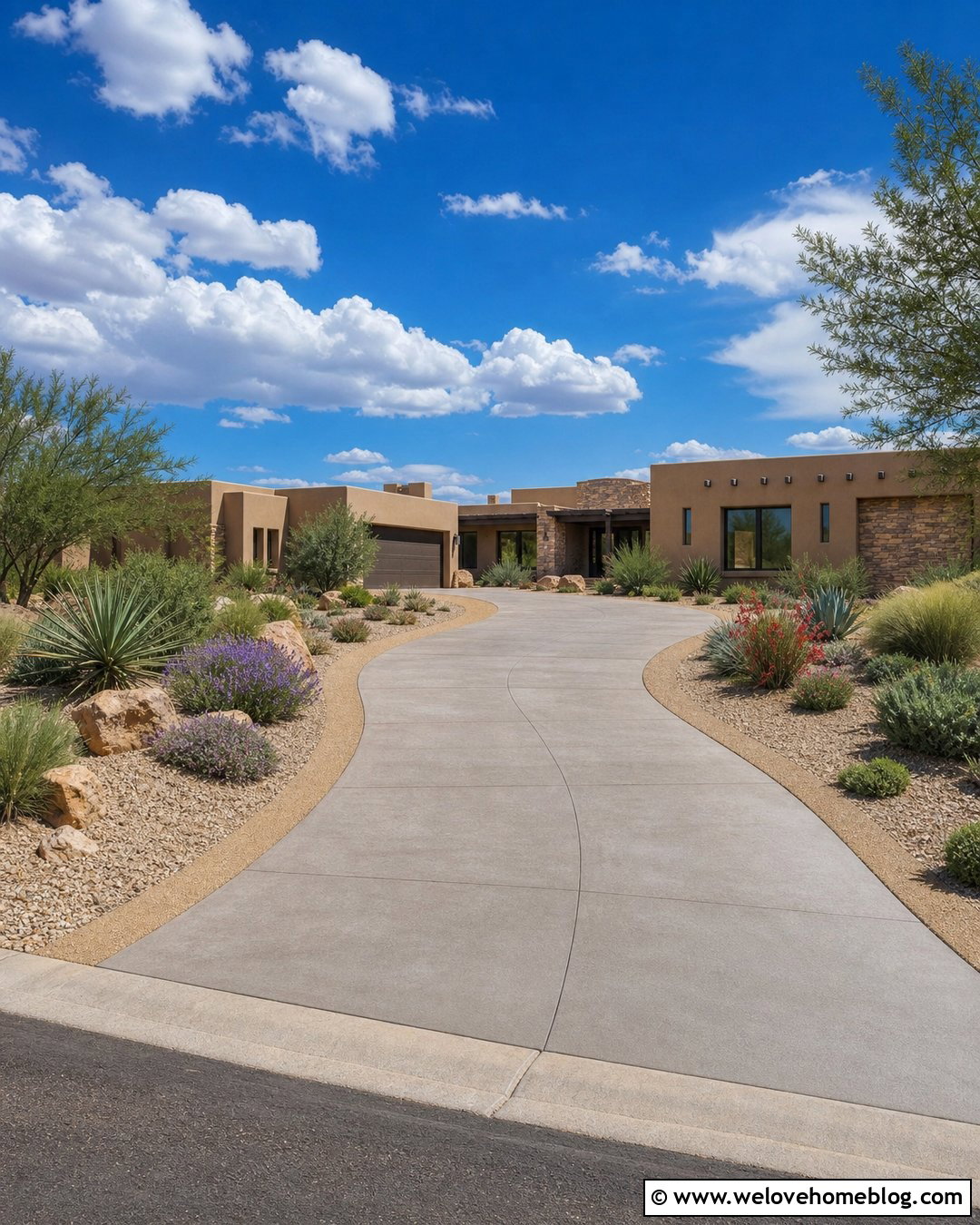Curved Concrete Driveway With Drought Tolerant Landscaping - 20 curved concrete driveway ideas