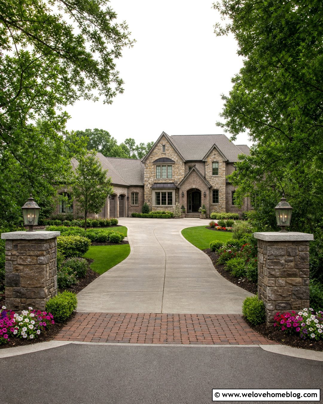 Curved Concrete Driveway With Entry Pillars - 20 curved concrete driveway ideas