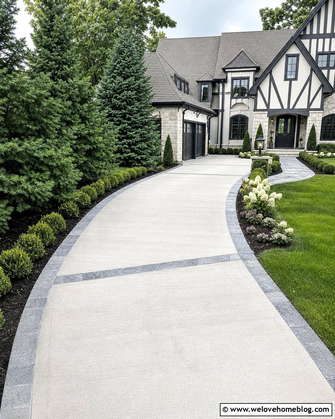 Curved Concrete Driveway With Granite Ribbon Edging - 20 Granite Driveway Edging Ideas