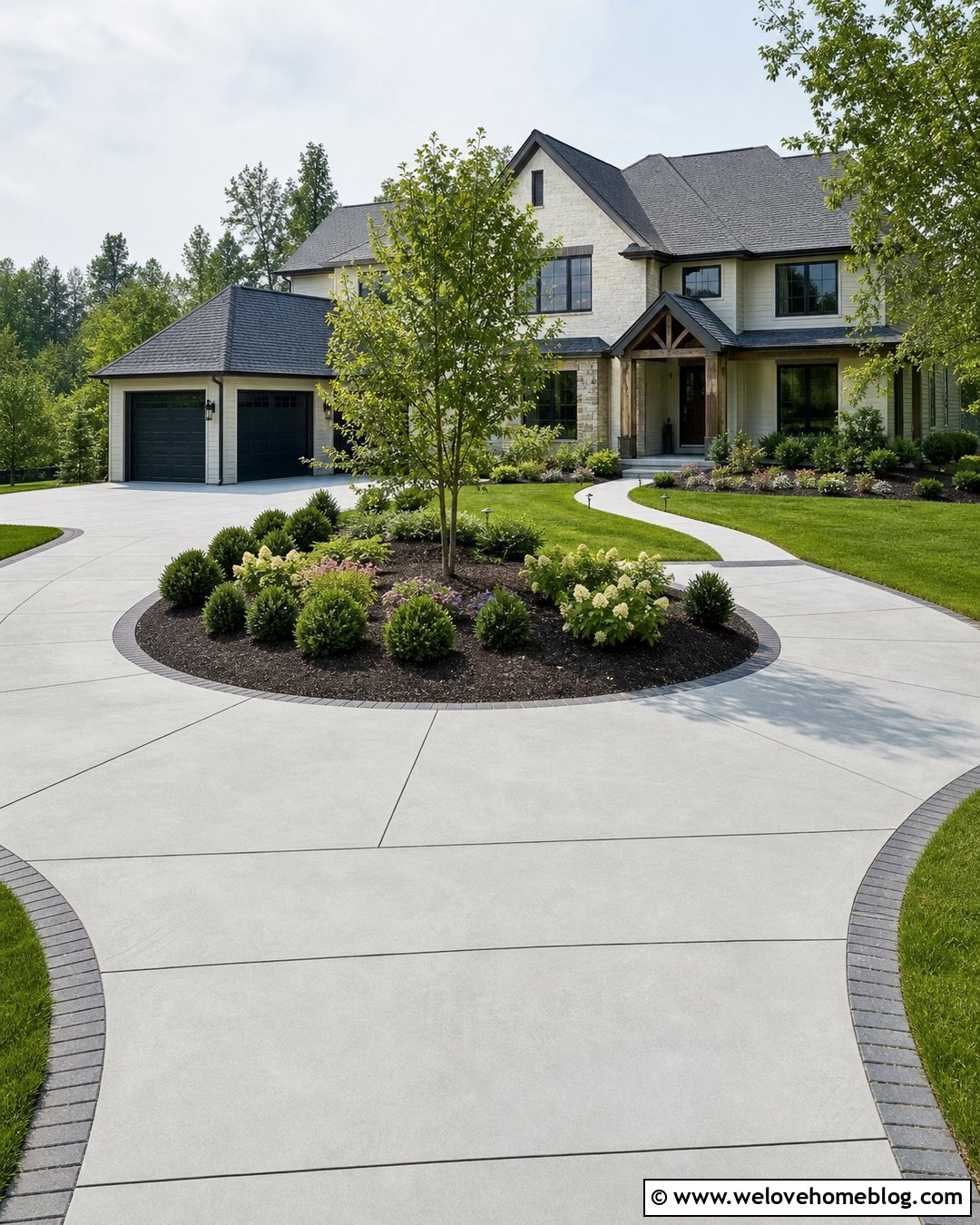 Curved Concrete Driveway With Landscape Island - 20 curved concrete driveway ideas