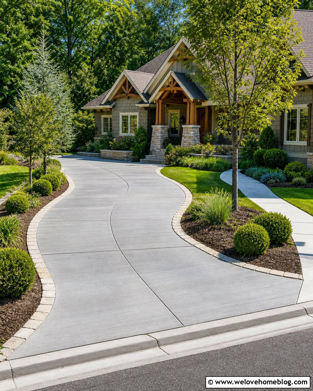 Curved Concrete Driveway With Landscape Islands - 30 Driveway Installation Ideas