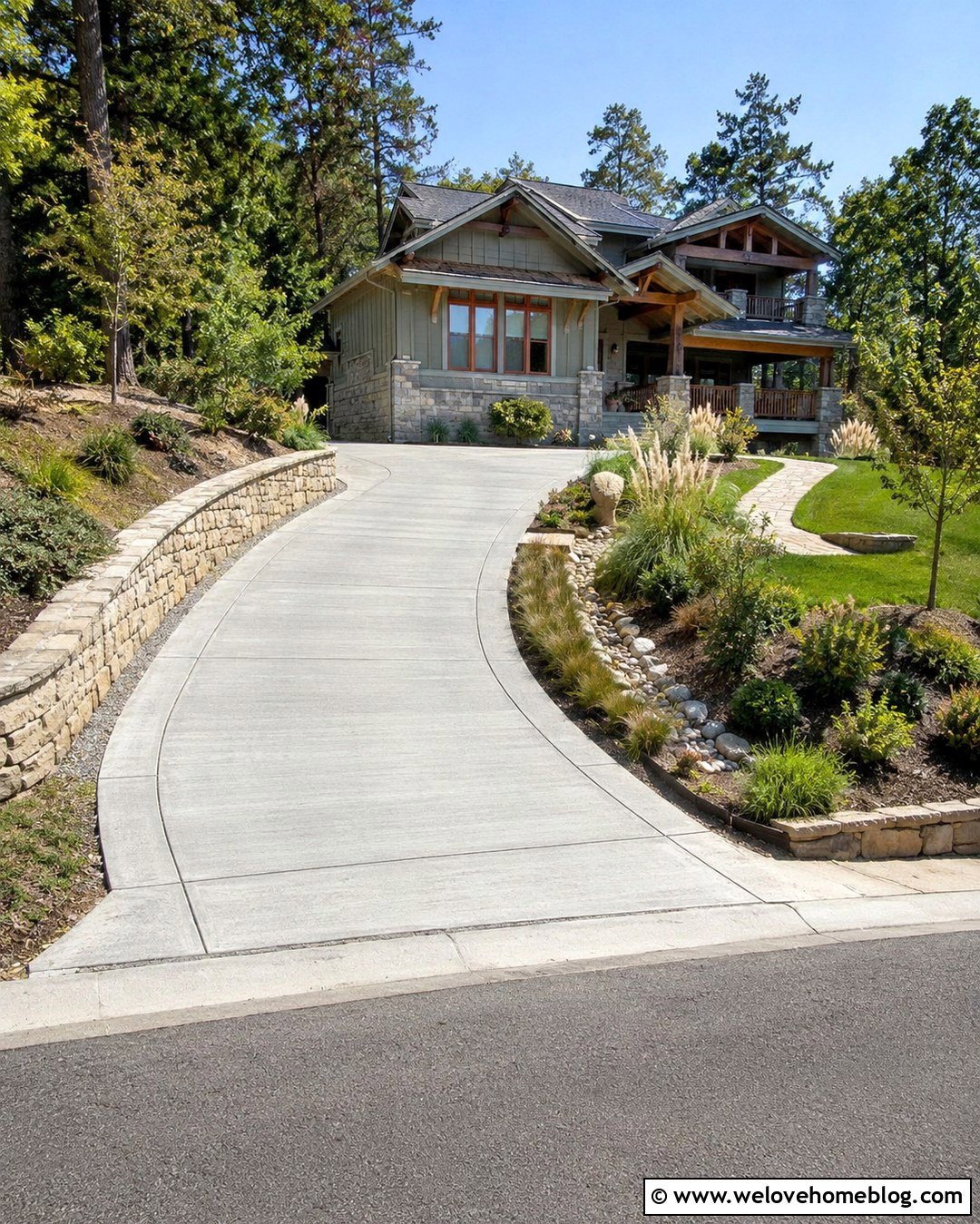 Curved Concrete Hillside Driveway - 20 Hillside Driveway Ideas