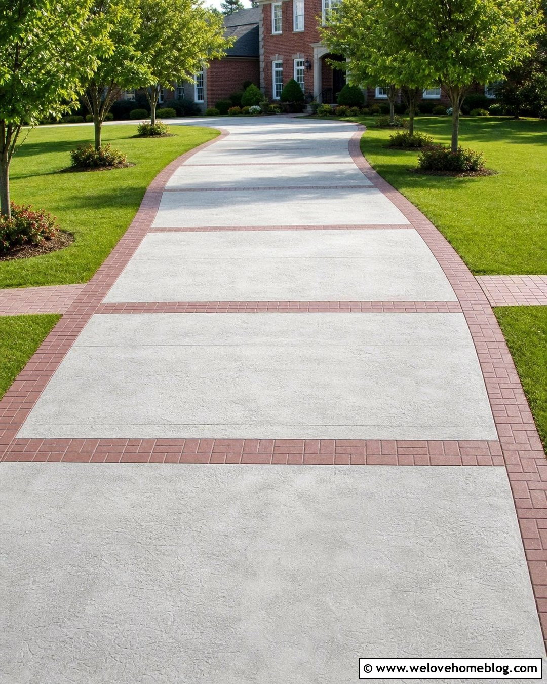 Curved Concrete Overlay Driveway With Brick Bands