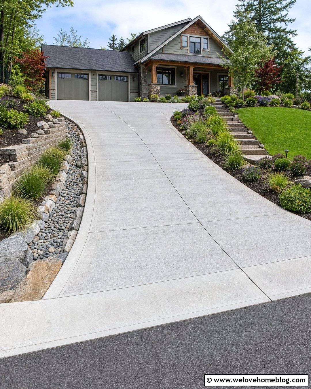 Curved Concrete Sloped Driveway - 35 Sloped Driveway Solutions Ideas