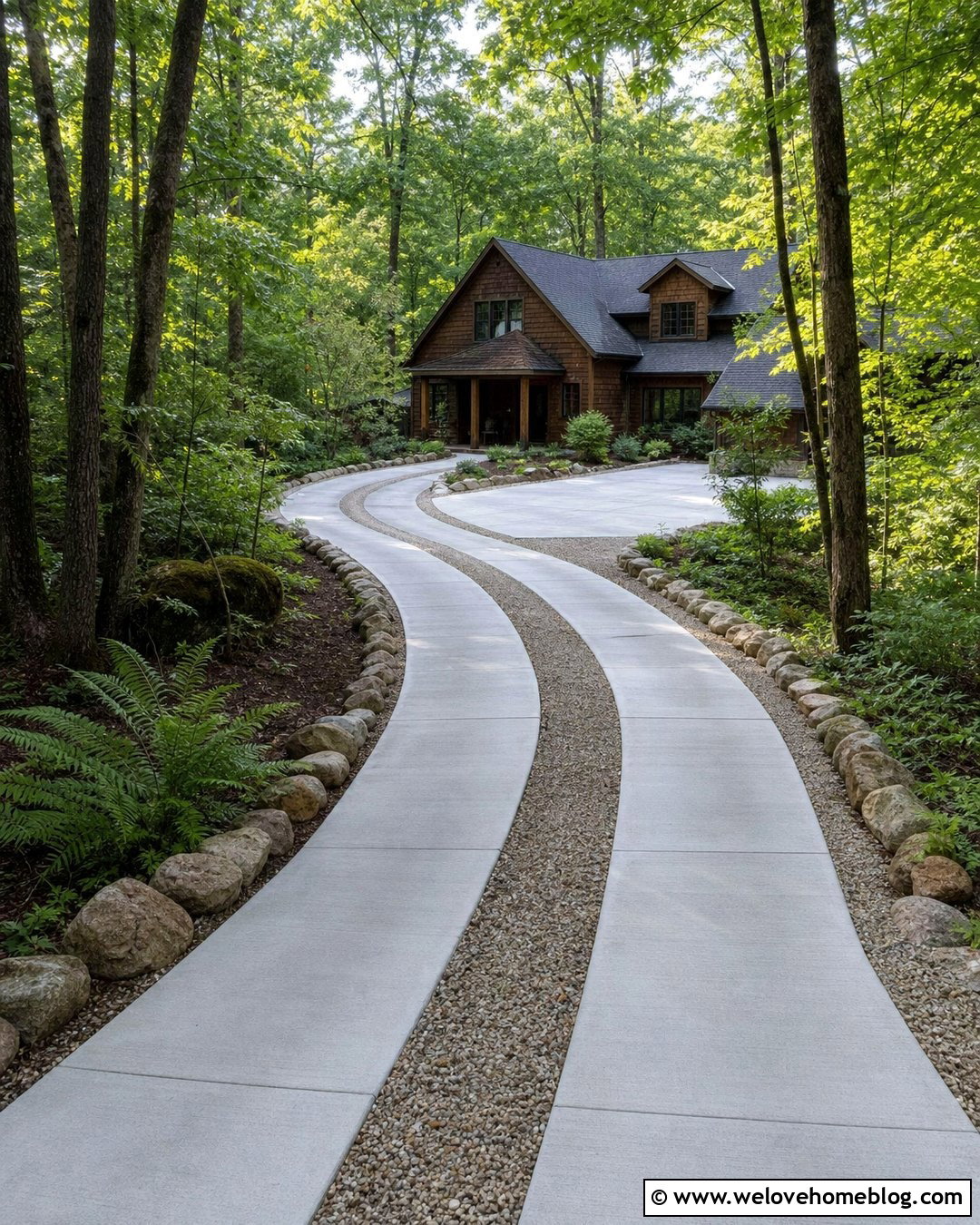 Curved Concrete Track Driveway Through Trees - 20 2 Track Driveway ideas