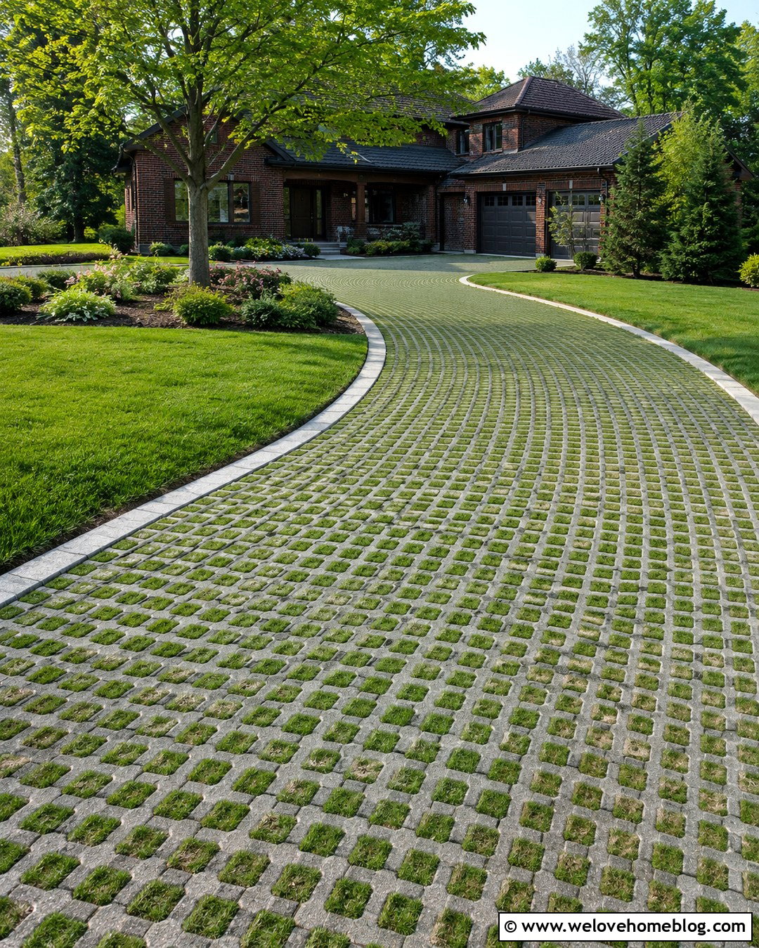Curved Concrete Turf Block Driveway - 20 Grass Driveway Pavers Ideas