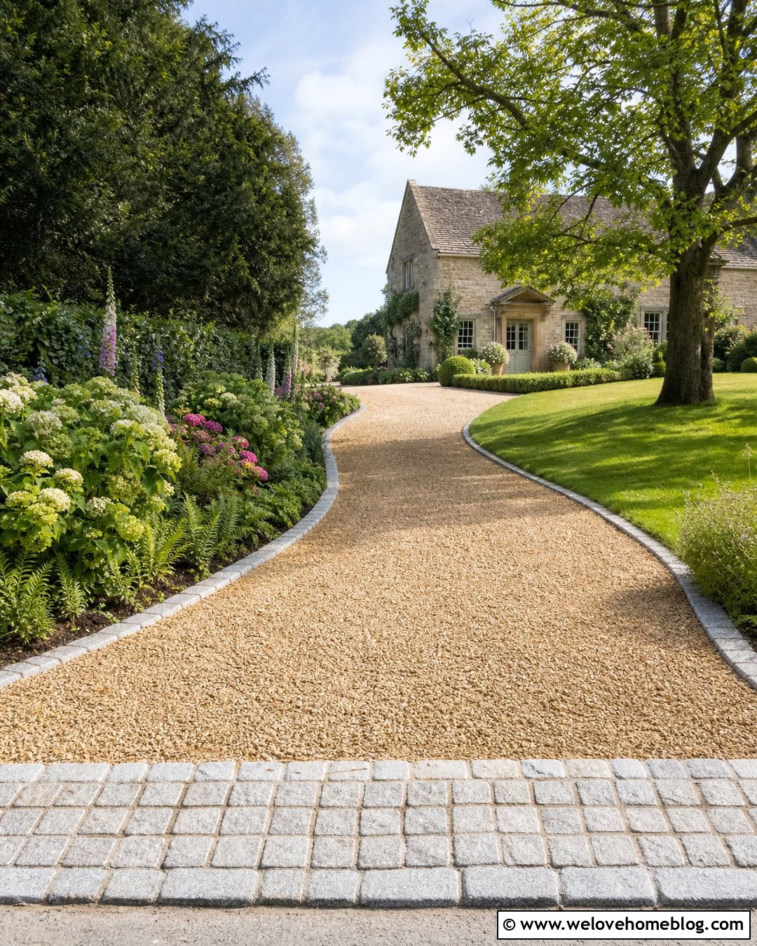 Curved Cotswold Gravel Driveway With Stone Setts - 20 Cotswold Gravel Driveway Ideas