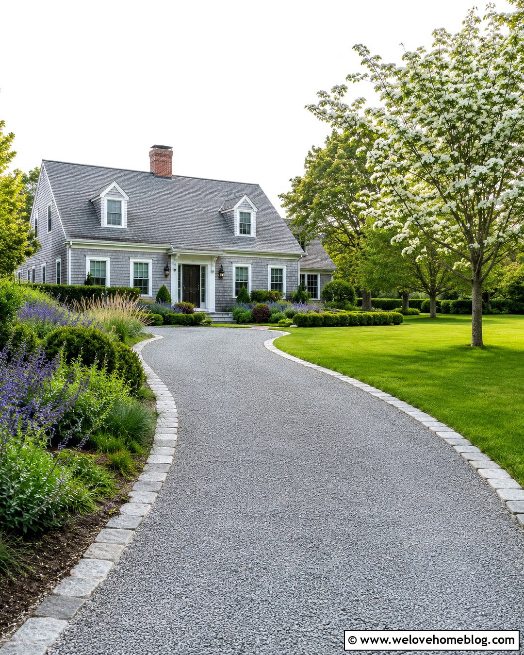 Curved Crushed Concrete Driveway With Cobblestone Edging - 20 Crushed Concrete Driveway Ideas