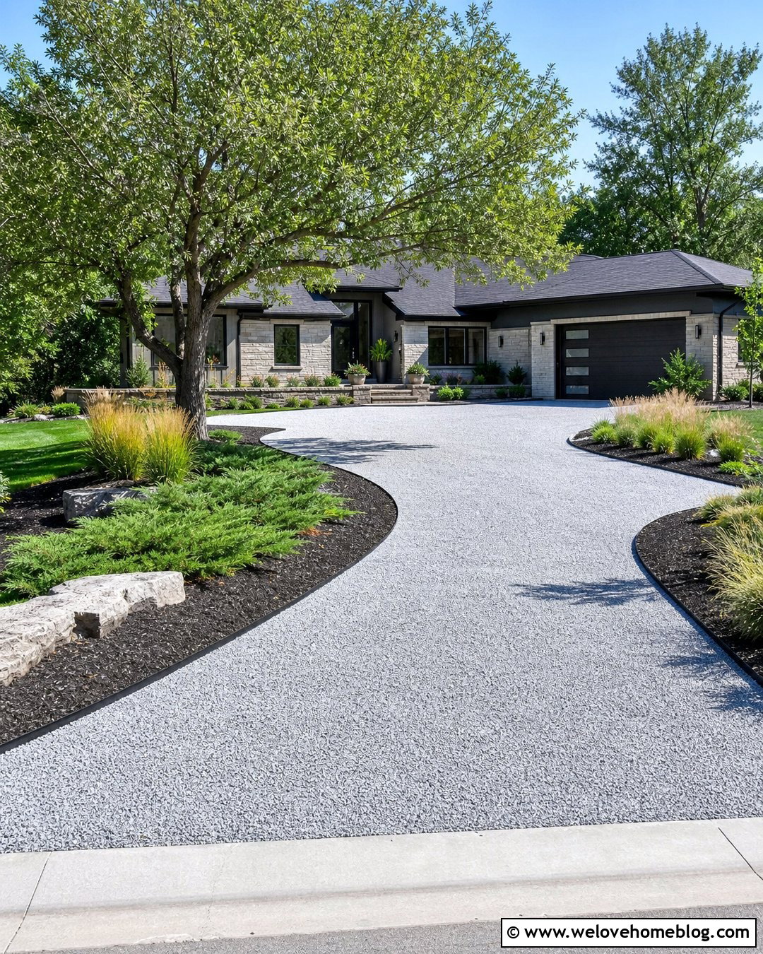 Curved Crushed Granite Driveway With Steel Edging - 25 Crushed Stone Driveway Ideas