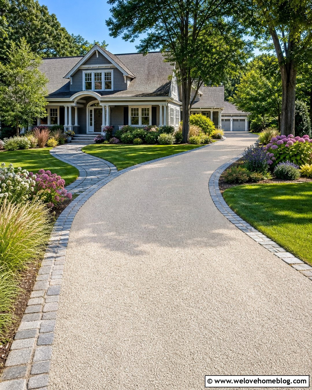 Curved Crushed Limestone Driveway With Cobblestone Border - 25 Crushed Limestone Driveway Ideas