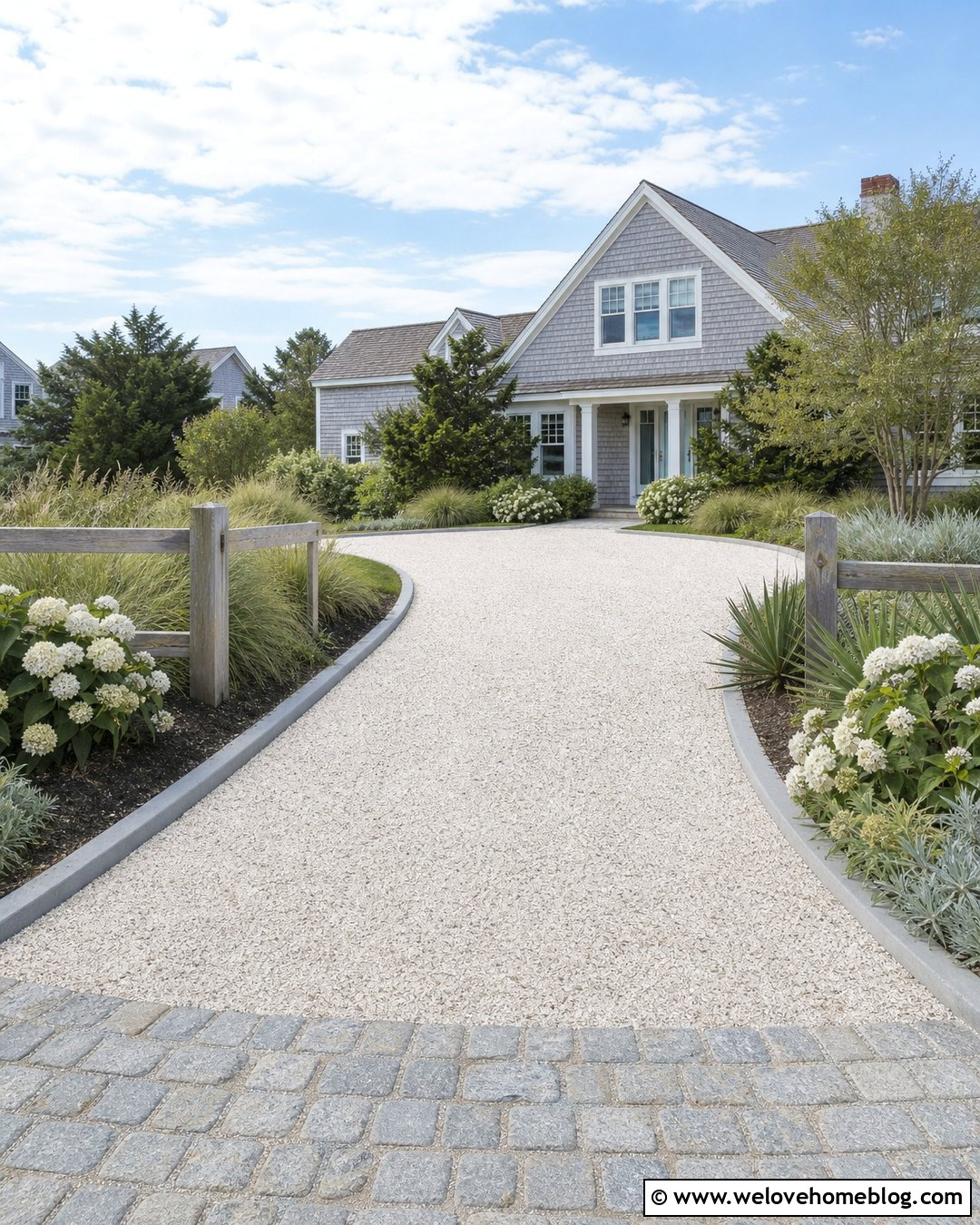 Curved Crushed Shell Driveway For A Coastal Home - 35 Curved Driveway Ideas