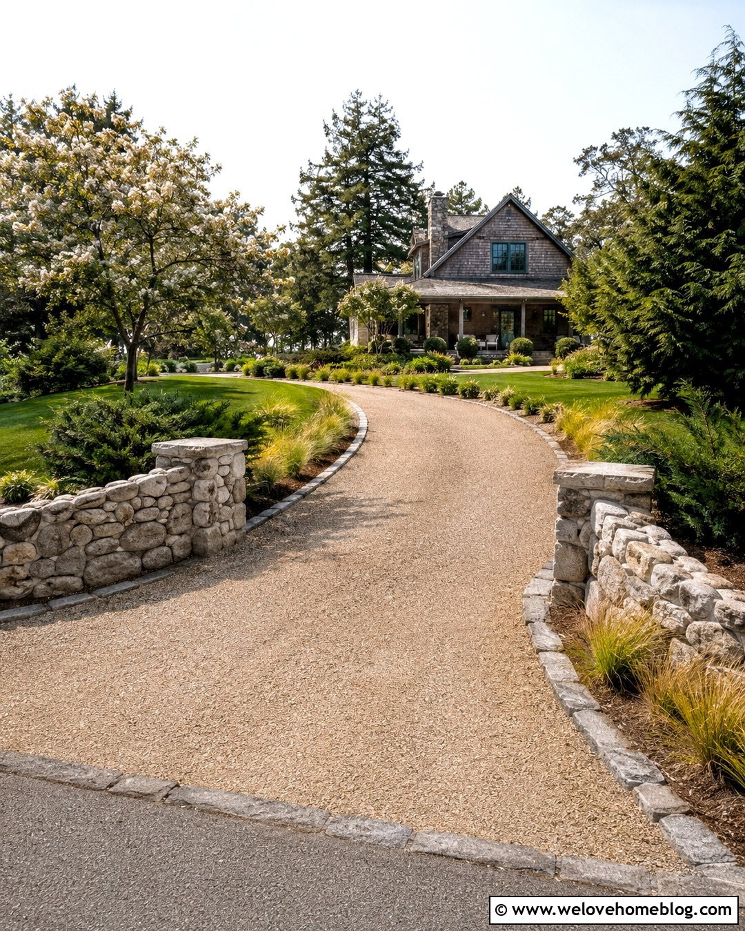 Curved Culvert Driveway With Fieldstone Walls - 20 Culvert Driveway Ideas