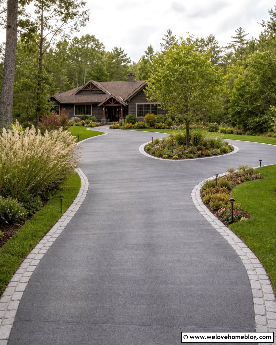 Curved Dark Grey Concrete Driveway - 20 Dark Grey Concrete Driveway Ideas