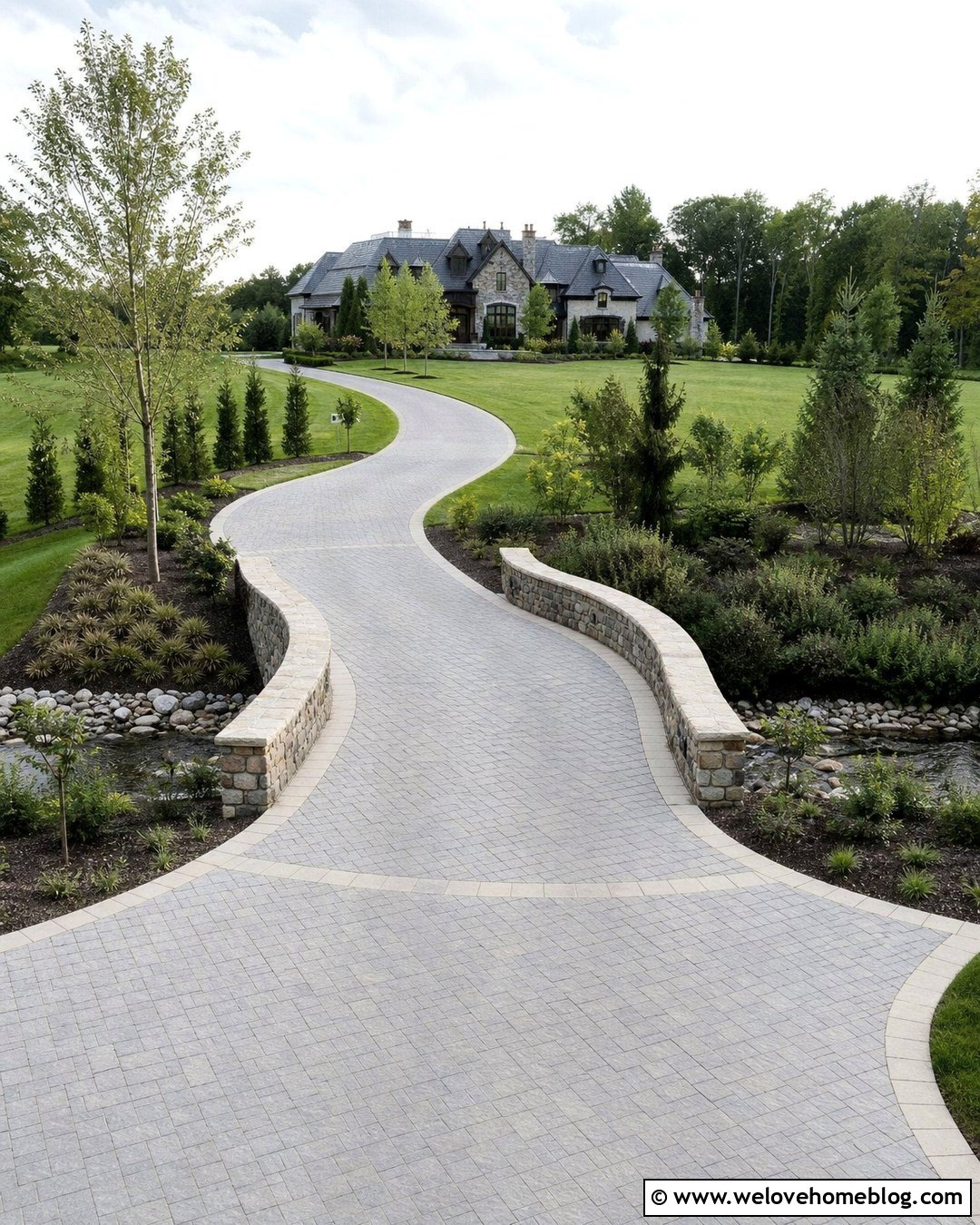 Curved Driveway Bridge With Stone Railings - 30 Driveway Bridge Ideas