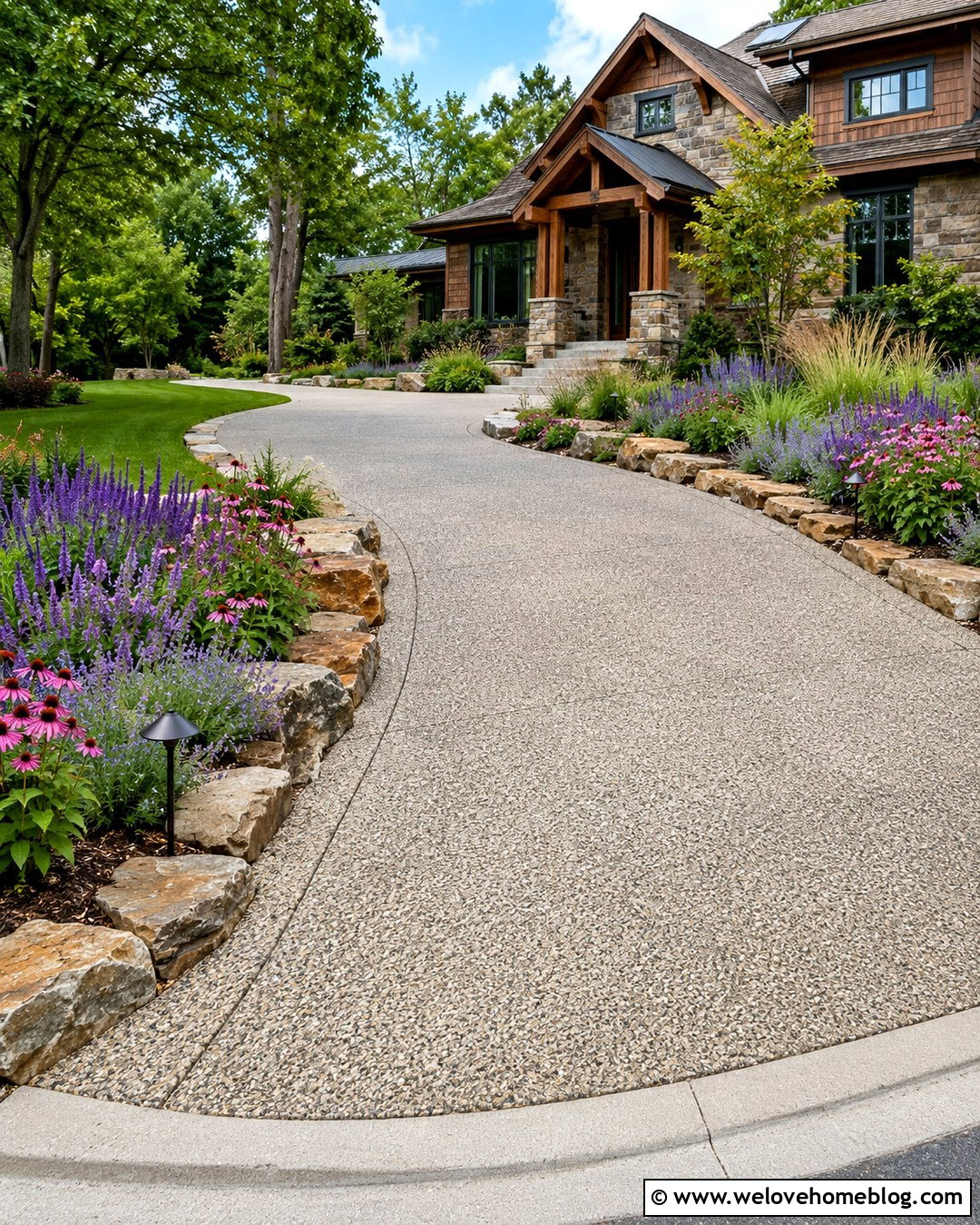 Curved Driveway Edge With Natural Stone And Perennials - 20 landscaping driveway edge ideas