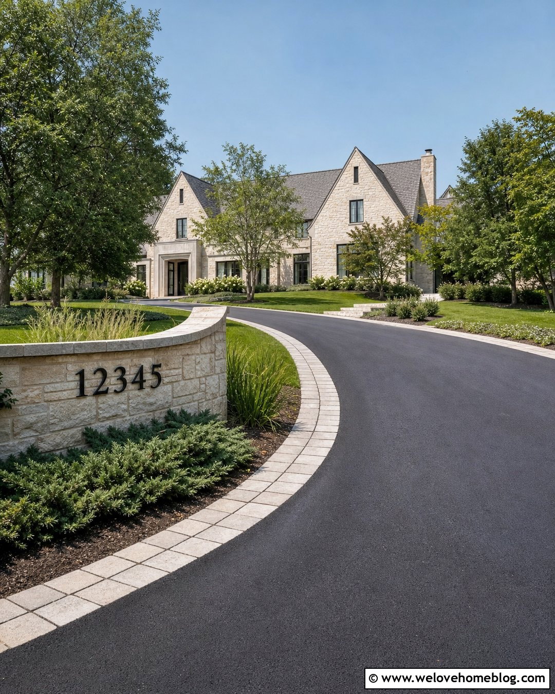 Curved Driveway Sign With Landscape Wall - 30 Driveway Signs Entrance Ideas