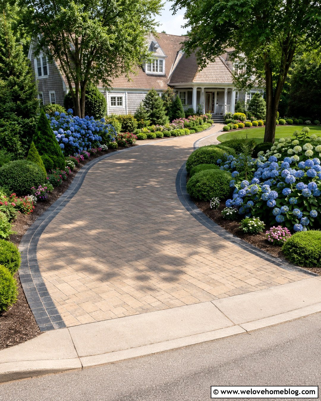Curved Driveway Widening With Tumbled Pavers - 20 Widen Driveway With Pavers Ideas