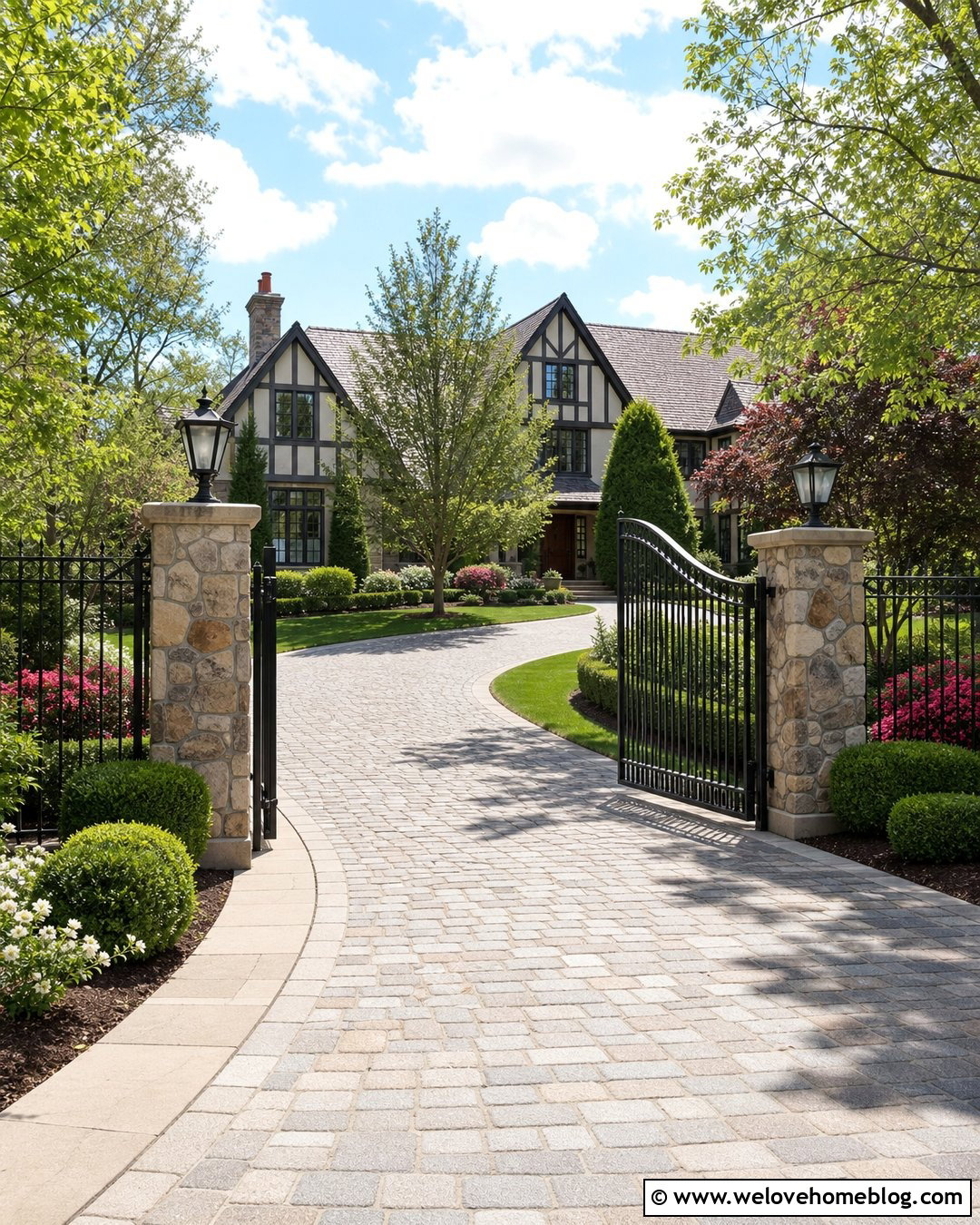Curved Driveway With Arched Fence Gate - 25 Driveway Front Yard Fence Gate Ideas