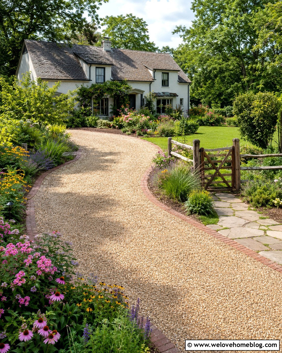 Curved Driveway With Country Garden Landscaping - 20 Curved Driveway In Lush Garden Ideas