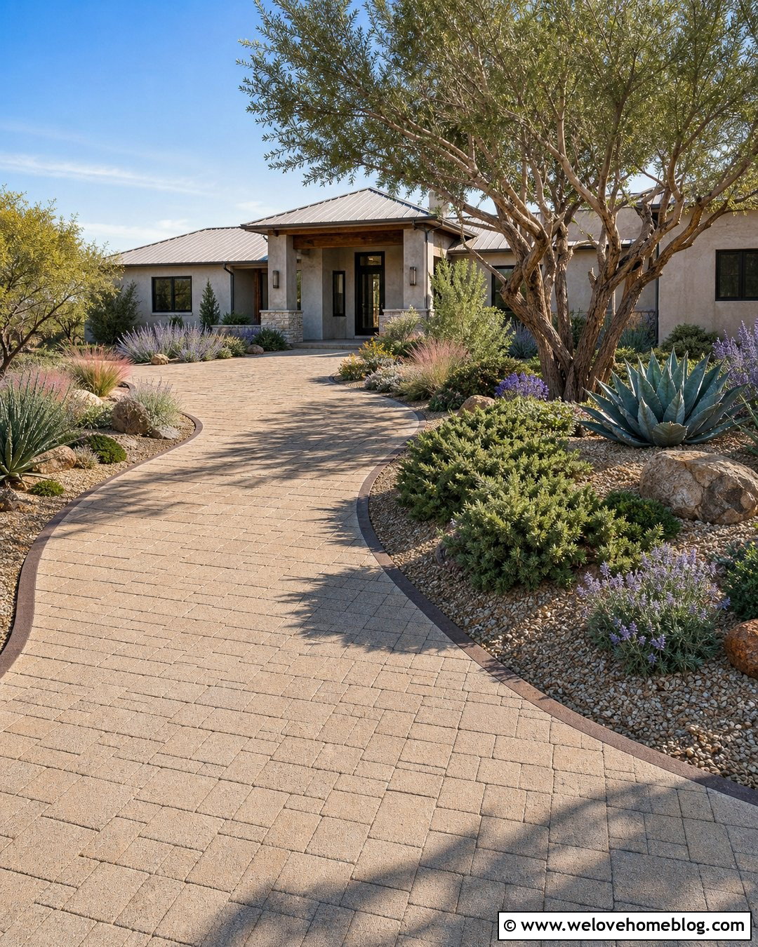 Curved Driveway With Drought Tolerant Landscaping - 35 Curved Driveway Ideas
