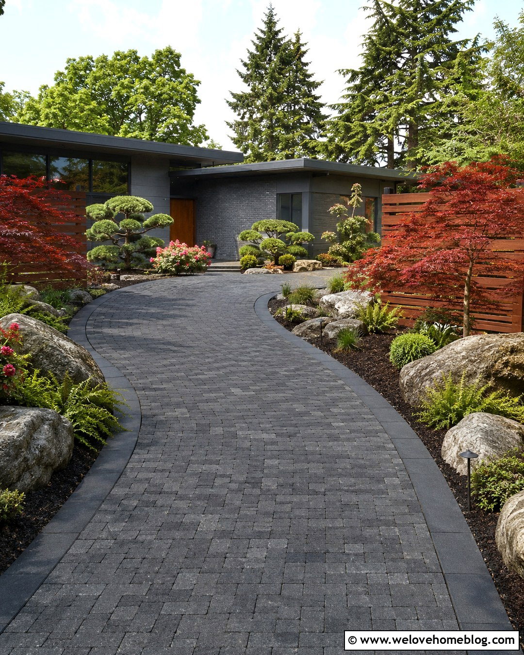 Curved Driveway With Japanese Garden Landscaping - 20 Curved Driveway In Lush Garden Ideas