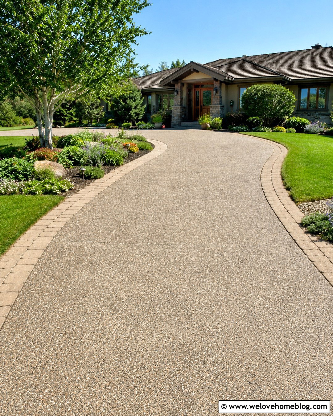 Curved Driveway With Layered Planting Beds - 20 Driveway Curb Appeal Tips Ideas