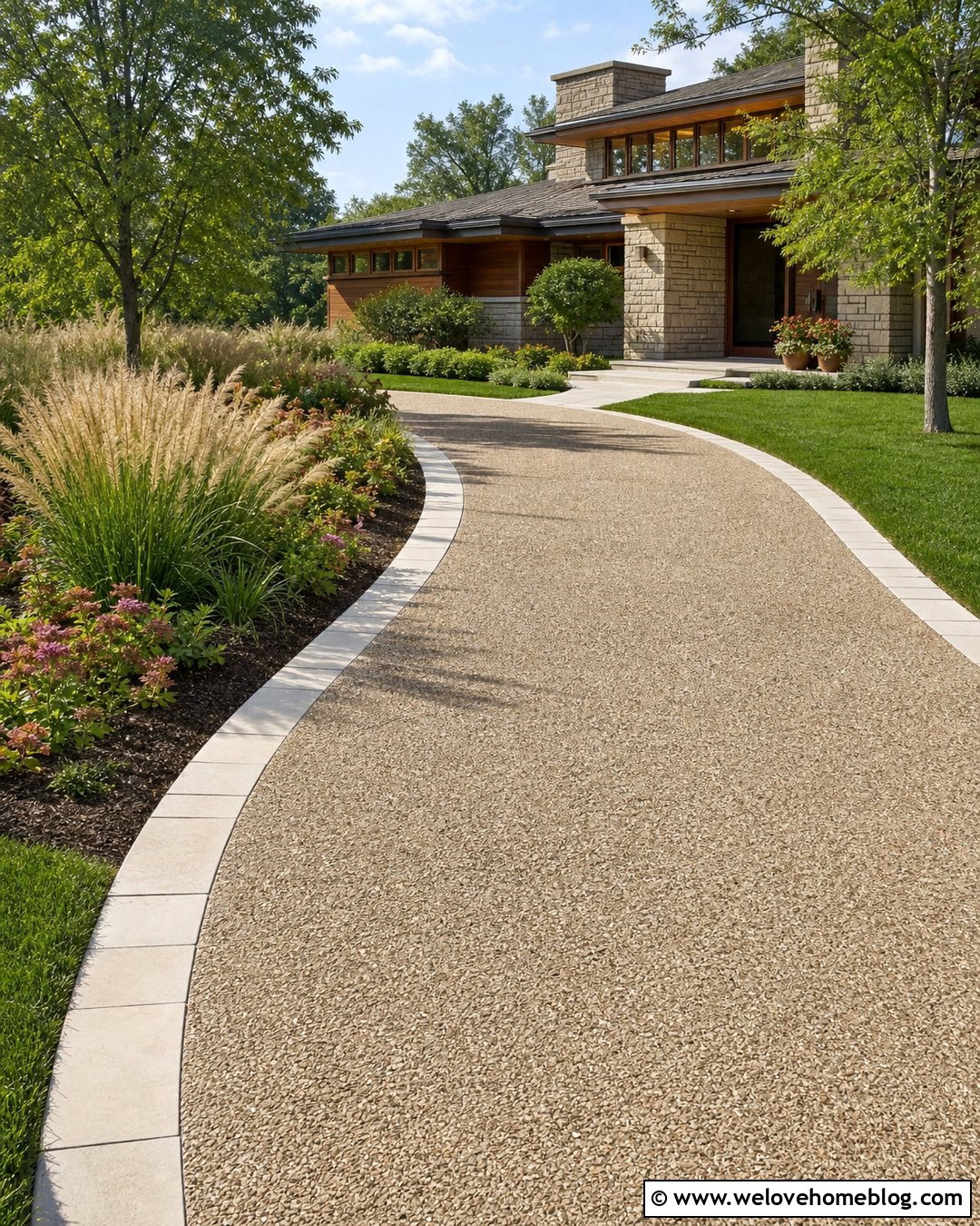 Curved Driveway With Limestone Curb - 25 Driveway Curb Ideas