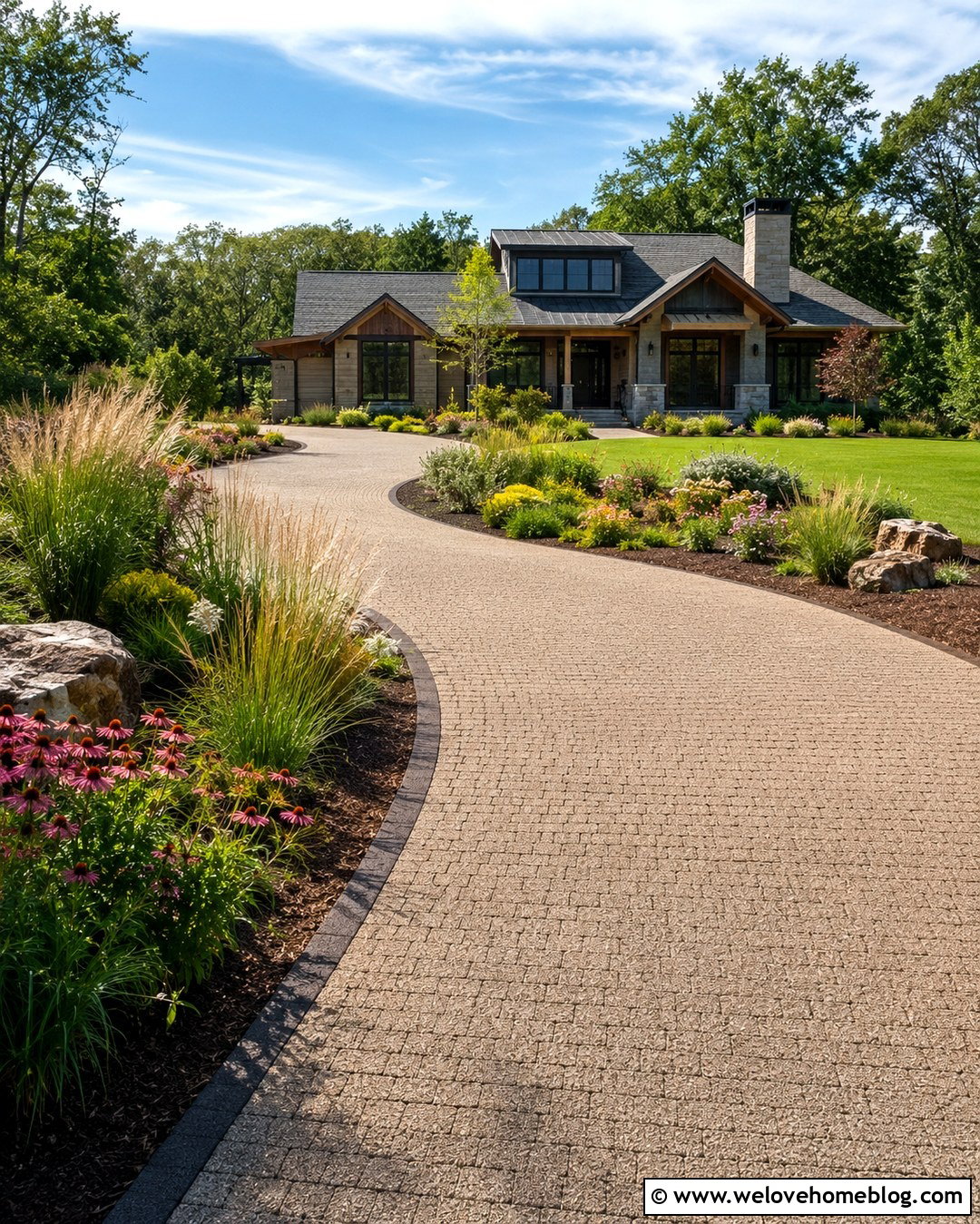 Curved Driveway With Native Plant Borders - 20 Curved Driveway In Lush Garden Ideas